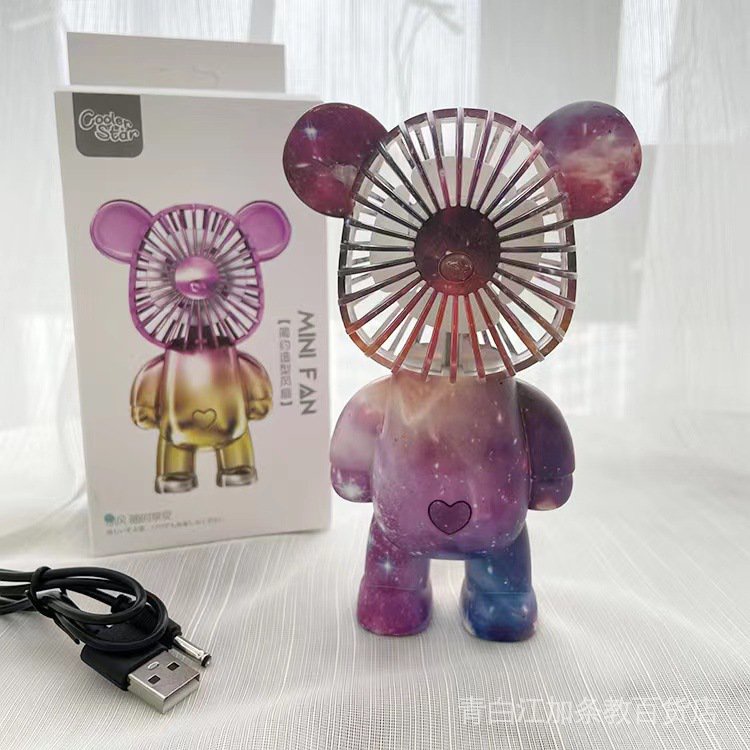 Quạt mini sạc USB mạ điện để bàn hình gấu ba tốc độ điều chỉnh nhiều màu sắc tùy chọn