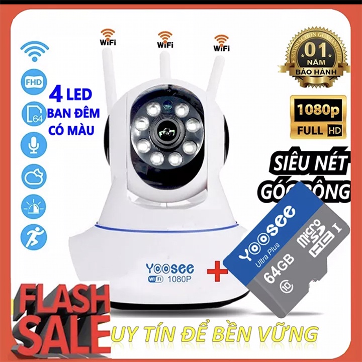 Camera YooSee 3 AnTen Full HD 2.0Mpx 1080p Xoay 360 BAN ĐÊM CÓ MÀU kèm Thẻ Nhớ 64GB CHÍNH HÃNG