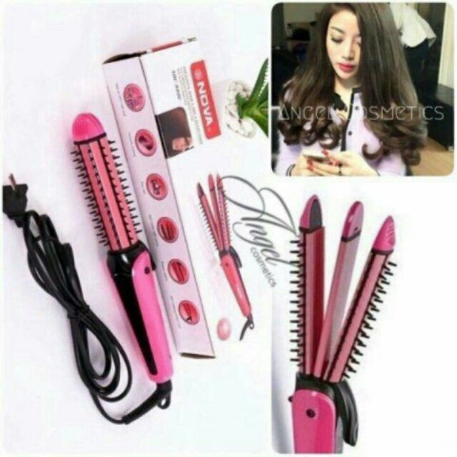 Máy tạo kiểu tóc đa năng 3in1 Nova (Lược duỗi-bấm-uốn xù)