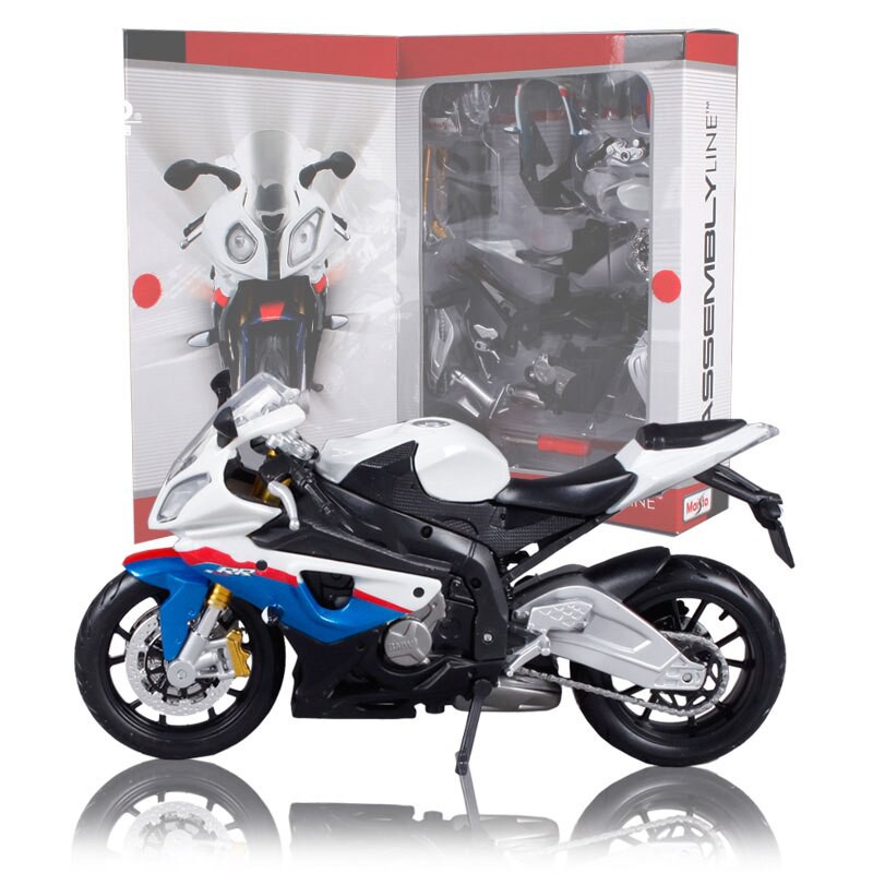 XE MÔ HÌNH LẮP RÁP xe Moto BMW S1000RR Trắng Xanh - Maisto tỷ lệ 1:12