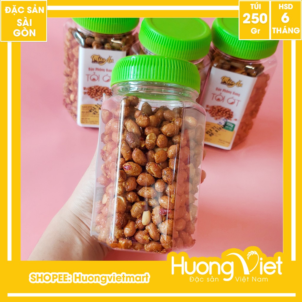 Đậu phộng rang tỏi ớt loại ngon 250g, đậu phộng cháy tỏi ớt, đồ ăn vặt Sài Gòn, đậu phộng rang ít cay