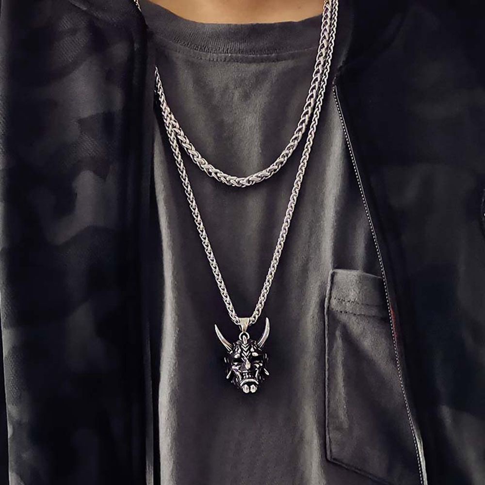 Vòng cổ sợi xích dày phối mặt hình ma quỷ phong cách hip hop Hàn Quốc đơn giản thời trang dành cho nam