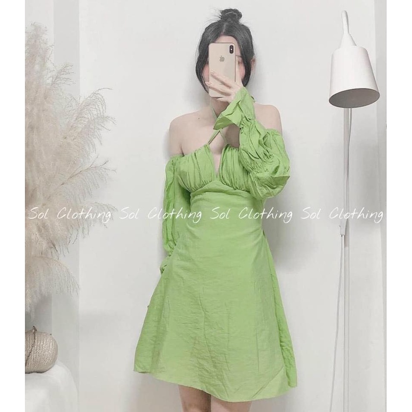 Đầm xanh rớt tay cổ yếm cutout lưng 😻😻