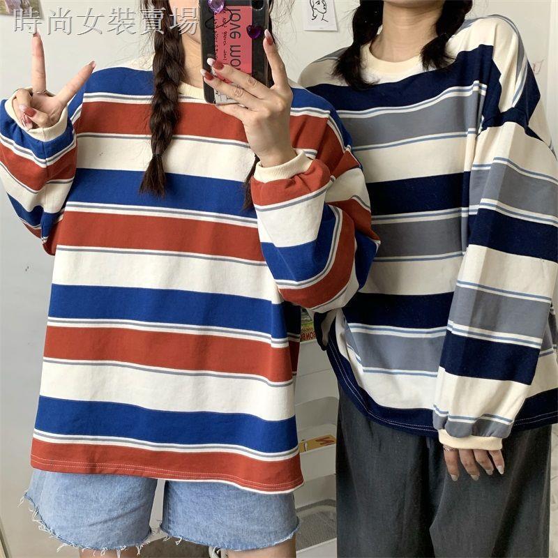 Áo Sweater Mỏng Cổ Tròn Kẻ Sọc Dáng Rộng Thời Trang Mùa Thu 2020 Dành Cho Nữ 11112020