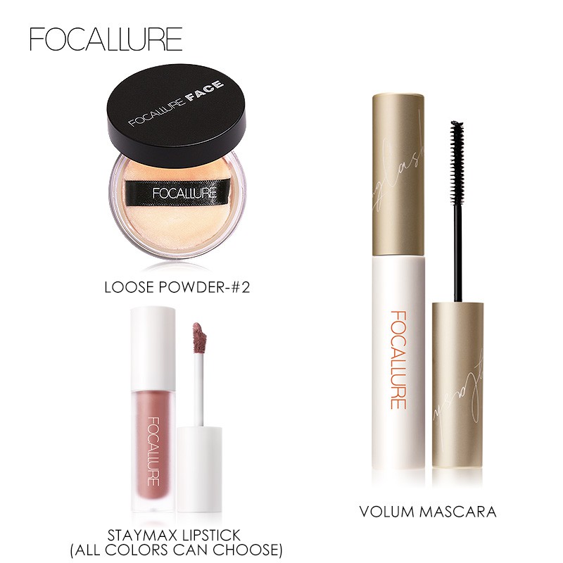 FOCALLURE Bộ 5món dụng cụ trang điểm phấn mắt + mascara + son môi + chì kẻ chân mày 232g