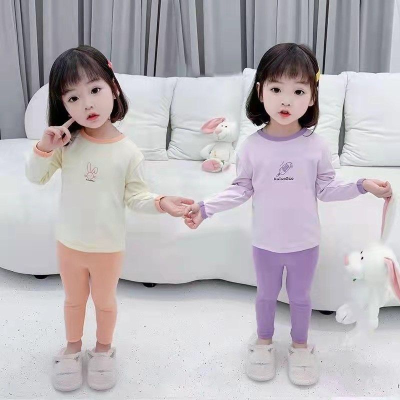 [Hàng Mới Về] Bộ Đồ Ngủ Cotton Màu Kẹo Ngọt Thoáng Khí Thoải Mái Thời Trang Thu Đông Cho Bé Gái