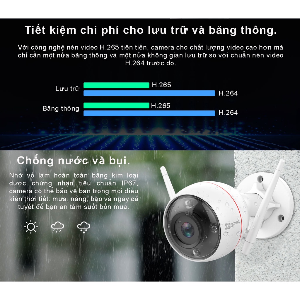 camera ip wifi ezviz c3tn c3wn c3n c3w c3wpro độ phân giải 2k Full HD 1080P ban đêm có màu - báo động còi hú