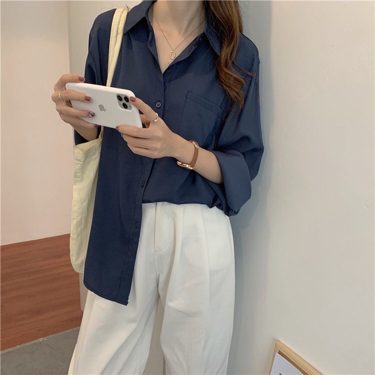 Áo Sơ Mi Nữ form rộng Lụa hàn Kiểu Màu Trắng đen hồng xanh đẹp dài tay ulzzang vintage hàn quốc cao cấp trơn Alvinstore