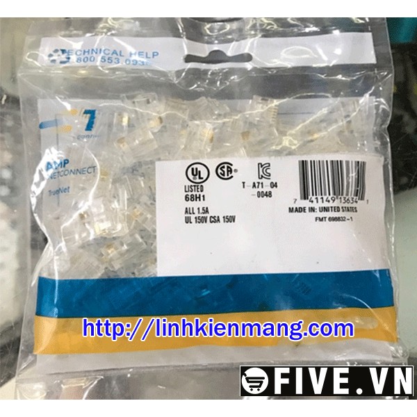Hạt điện thoại RJ11  Hộp Hạt Thoại AMP ( 100 hat ) 4pin chính hãng chân đồng. Cat3 AMP P/N:406372-1 | BigBuy360 - bigbuy360.vn