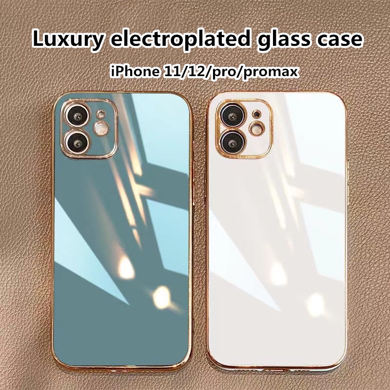 Ốp Điện Thoại Kính Cường Lực Cứng Viền Silicon Dẻo Tráng Gương Sang Trọng Chống Sốc Cho iPhone 11 pro max 11