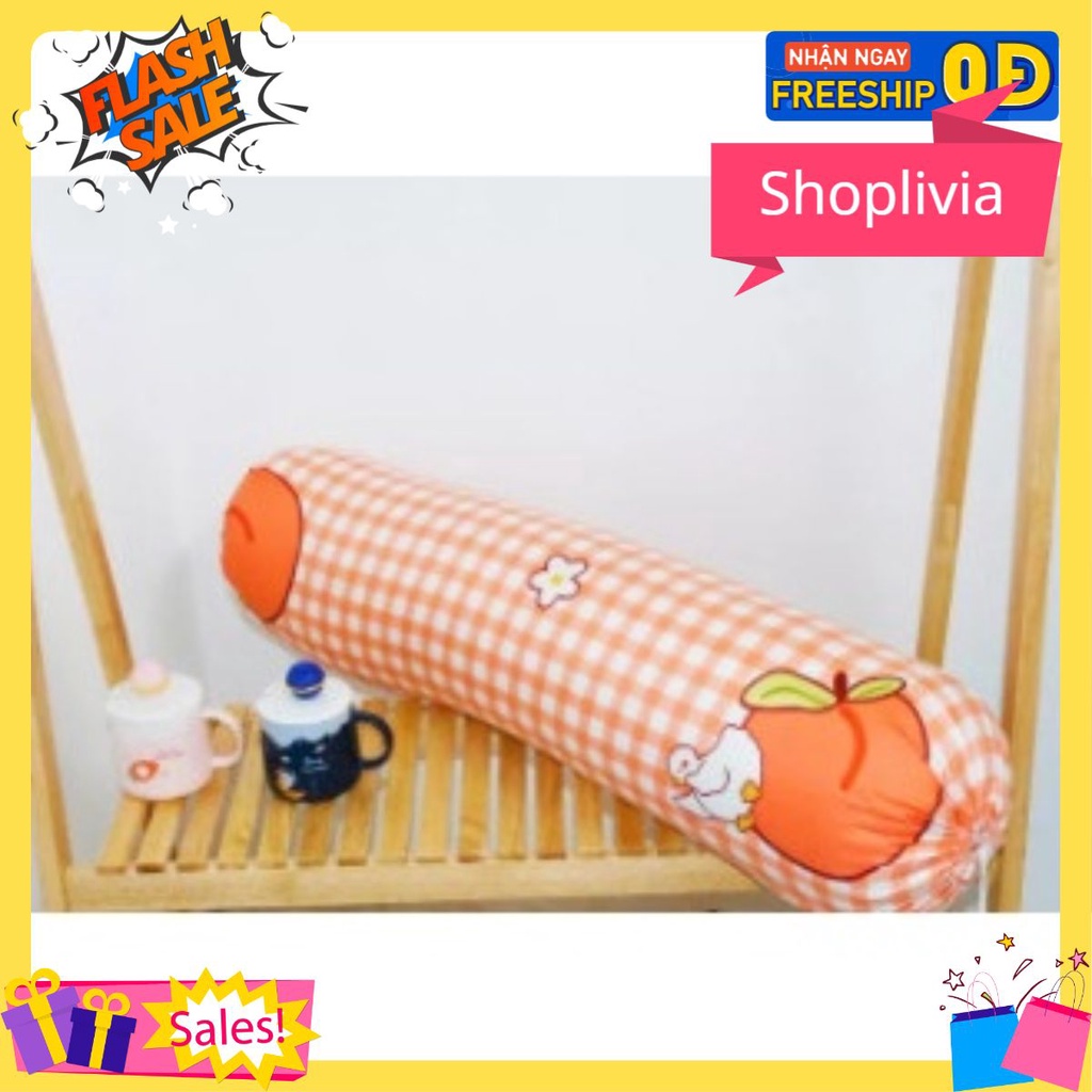 Vỏ Gối Ôm Cotton poly siêu kute 35x100cm-mẫu đào cam