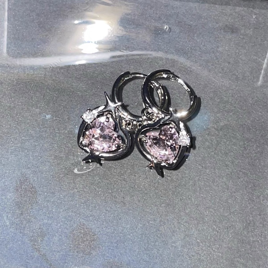 Khuyên Tai Đính Đá Zircon Màu Hồng Đào Thời Trang Dành Cho Nữ