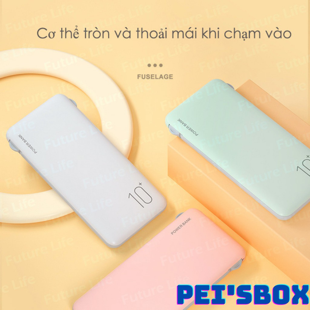 Sạc Dự Phòng 10000mAh P317 đi kèm với cáp sạc hỗ trợ sạc nhiều thiết bị cùng lúc