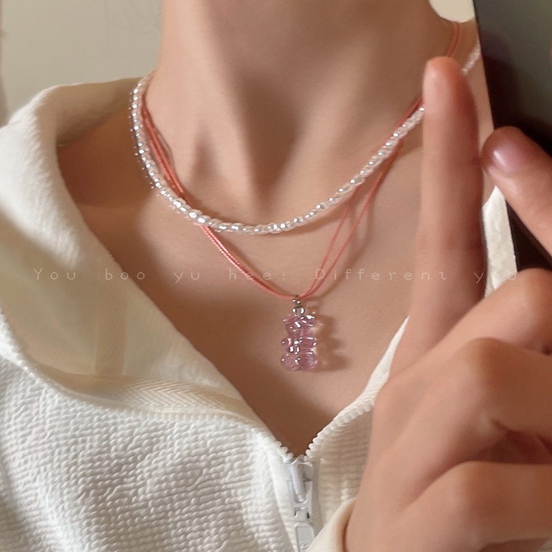 Dây chuyền ngọc trai phối mặt hình gấu nhẹ nhàng sang trọng