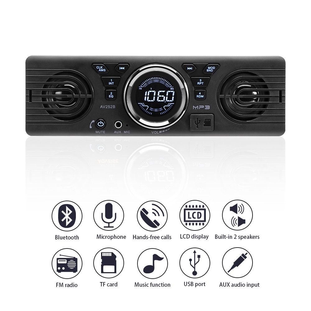 Máy nghe nhạc bluetooth MP3 tích hợp 2 loa hỗ trợ USB/TF/AUX/FM DC 12V cho xe ô tô