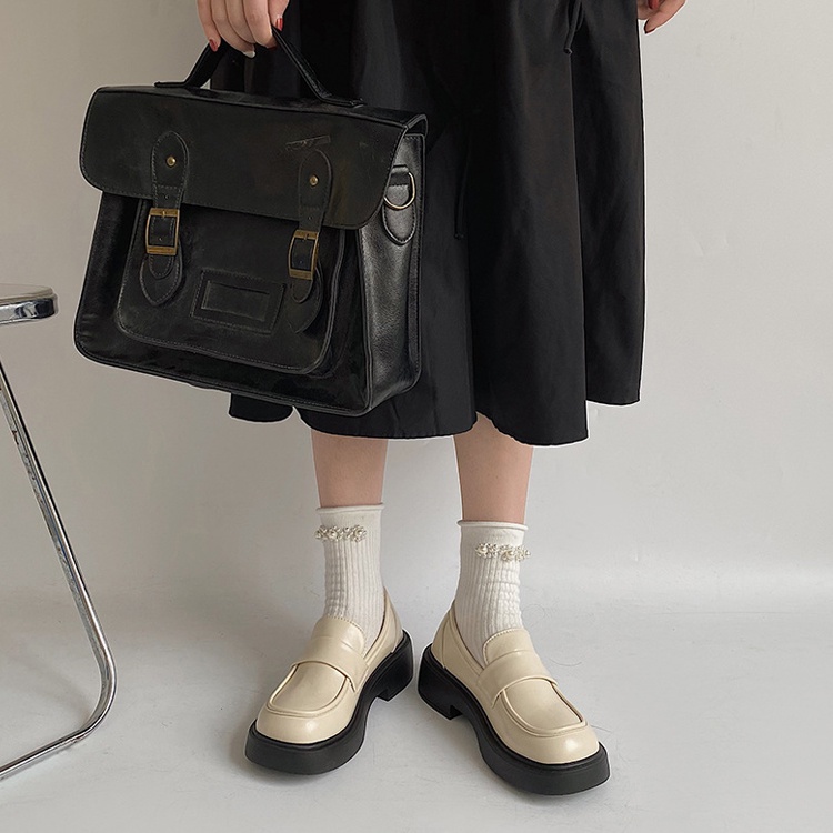 Giày lười Nữ Phong cách Anh 2022 Phong cách đại học retro mới Kiểu dáng đại học cổ điển Dày có đế giày da nhỏ Đơn giản và linh hoạt