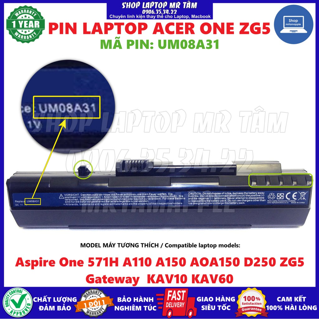 Bảng giá PIN LAPTOP ACER ONE ZG5 ĐEN (UM08A31) dùng cho Aspire One 571H A110 A150 AOA150 D250 ZG5, Gateway  KAV10 KAV60 Phong Vũ