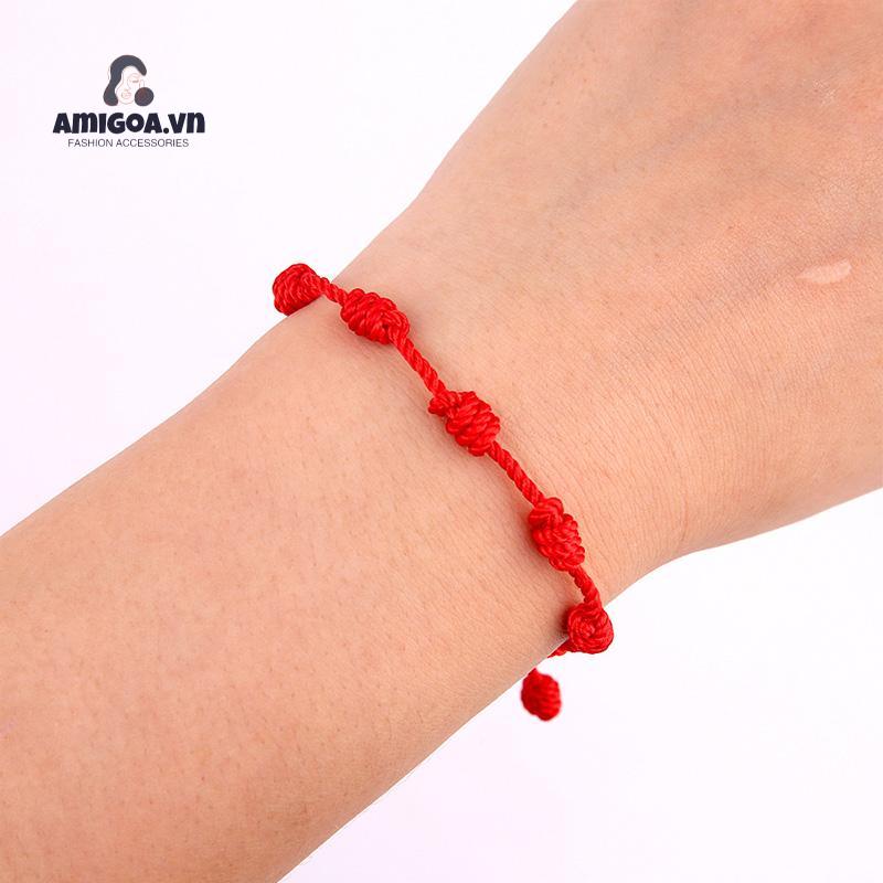 Vòng Đeo Tay Bện Dây Đỏ Bảy Phần Bảy Thắt Nút
