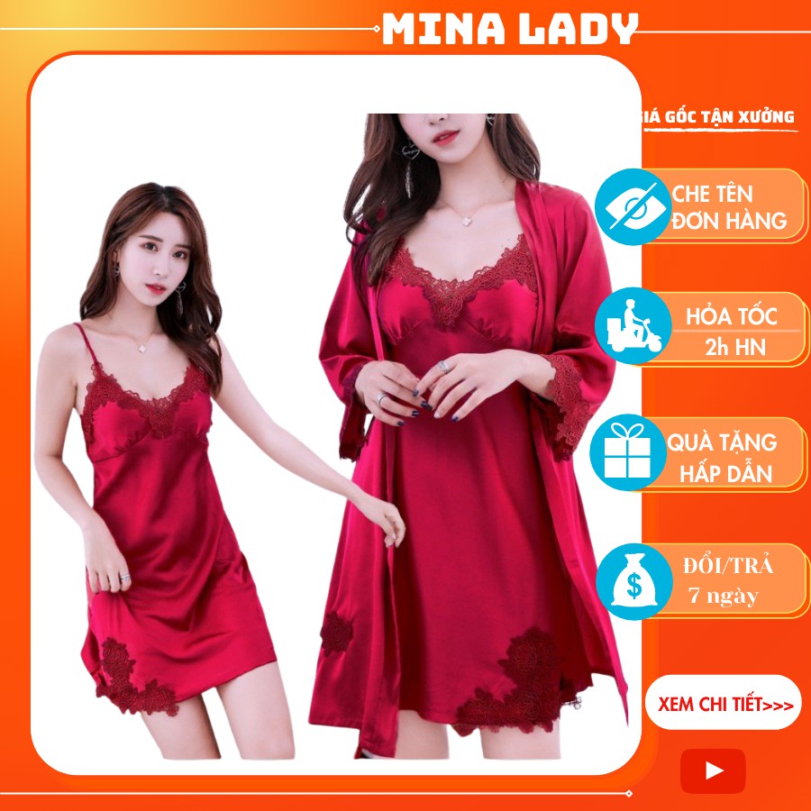 Sét Áo Choàng Kèm Váy Ngủ Lụa Phi Mềm Mịn|Sang Chảnh Quyến Rũ(ĐÍNH HOA) HĐ -Hàng Quảng Châu Cao Cấp