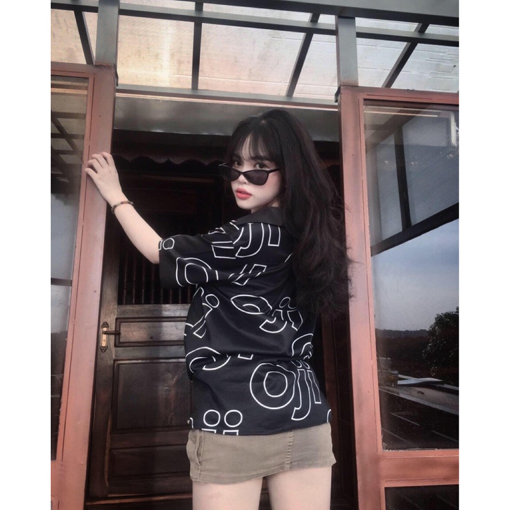 Áo sơ mi cao cấp họa tiết Oji màu đen chất lụa mềm mịn, thoáng mát, không nhăn | Form suông thời trang | BigBuy360 - bigbuy360.vn