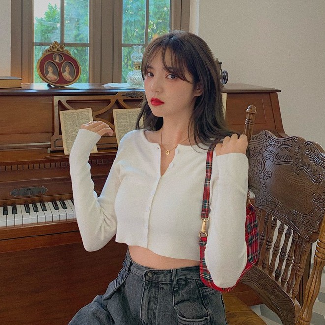 Áo Khońc Cardigan Tay Dài Dáng Ngắn Dành Cho Áo Len Croptop Nữ