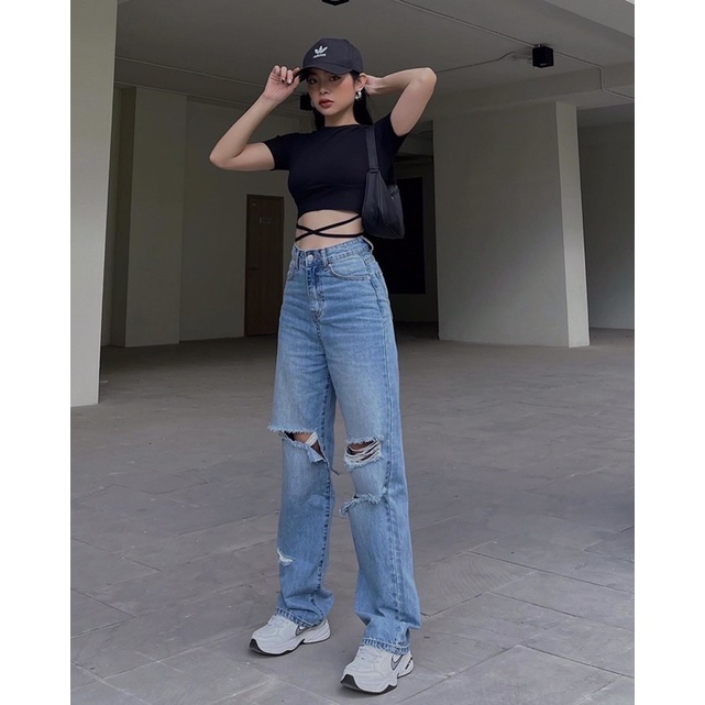 Quần Jean Rách Gối Peach Jean Rocky Denim