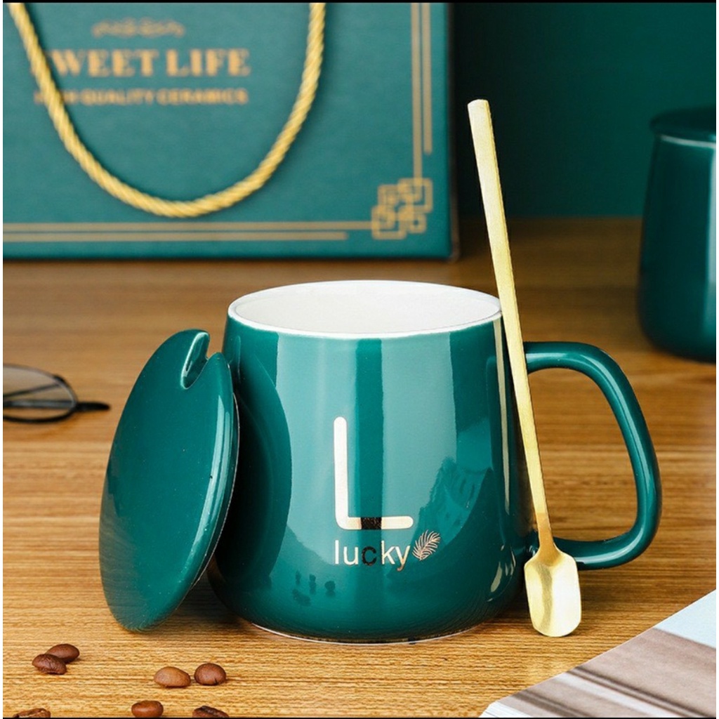 Cốc Hâm Nóng LucKy , Bộ ly sứ kèm đế điện hâm nóng trà, cafe, hâm sữa + Tặng kèm thìa vàng, hộp sang trọng