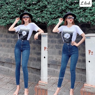 Quần jeans trơn co giãn cạp cao tôn dáng Z.R