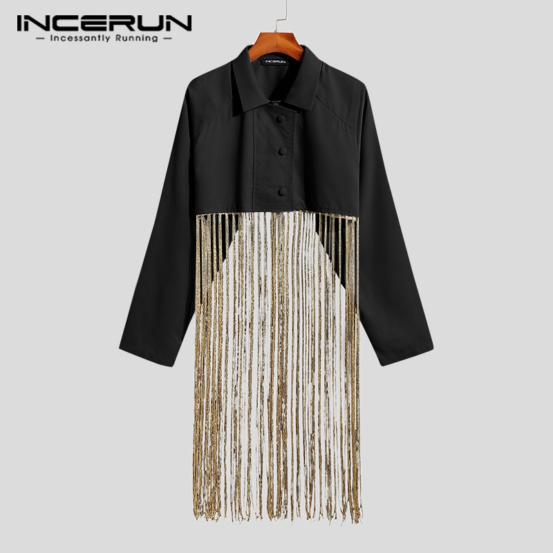 Áo khoác INCERUN dáng lửng tay dài màu sắc cá tính cho nam