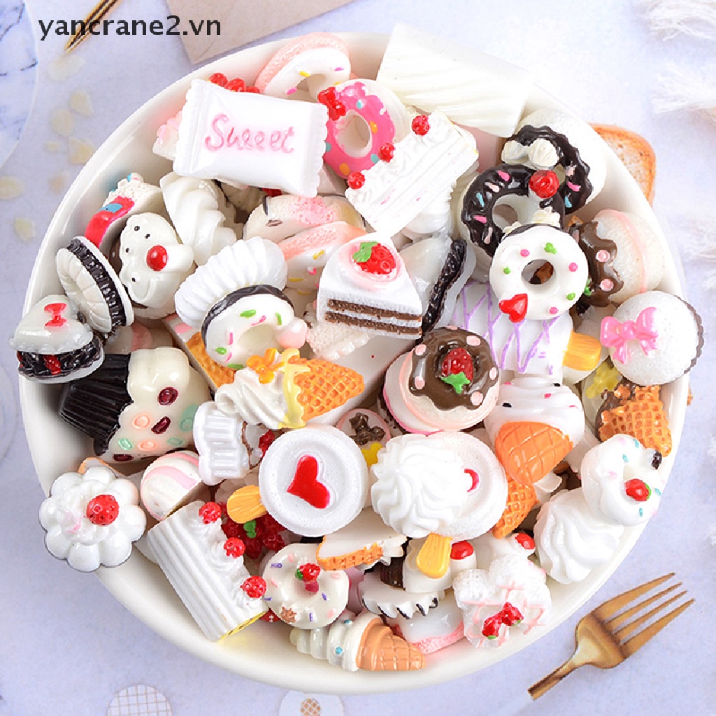 Bộ 10 Phụ Kiện Trang Trí Điện Thoại / Kẹo Hình Bánh Kem Diy Bằng Nhựa Resin {yancrane2.vn}