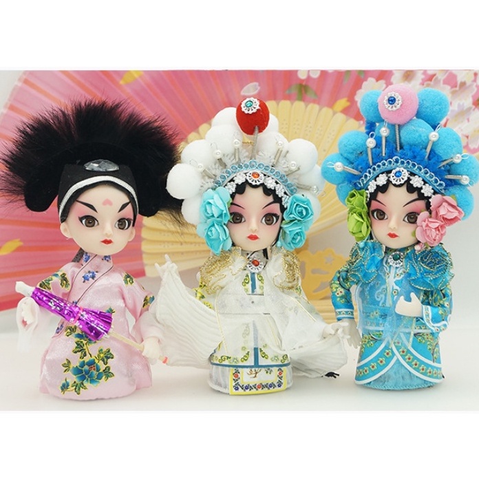 Tượng cổ trang búp bê kinh kịch trang trí bằng vải lụa thủ công trưng bày hoặc quà tặng