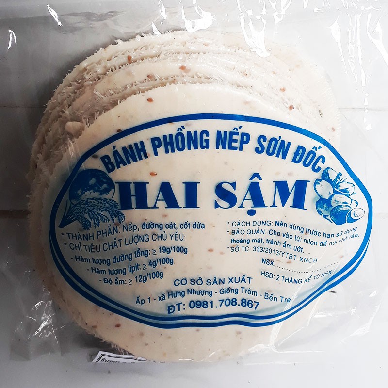 Bánh phồng nếp ngọt Sơn Đốc đặc sản Bến Tre 20 cái sống