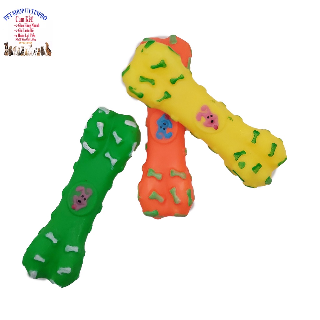 Đồ chơi cho Chó Hình khúc xương Dài 16cm In hình cún tai dài Phát ra tiếng kêu, Chất liệu nhựa dẻo, Giúp Boss sảng khoái