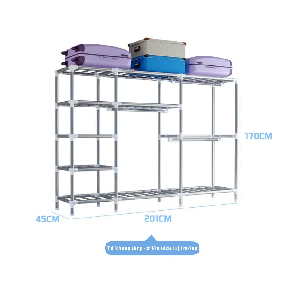 tủ vải khung thép 3 buồng và 4 buồng siêu to và thép cỡ lớn đựng quần áo