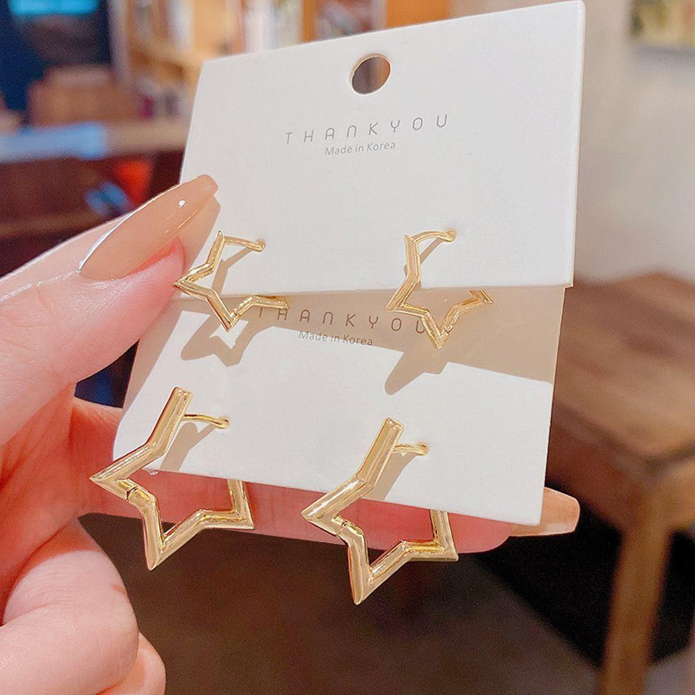 Khuyên Tai Thiết Kế Đơn Giản Độc Đáo Cho Nữ|Nhẫn Kim Loại Hình Ngôi Sao Sang Trọng