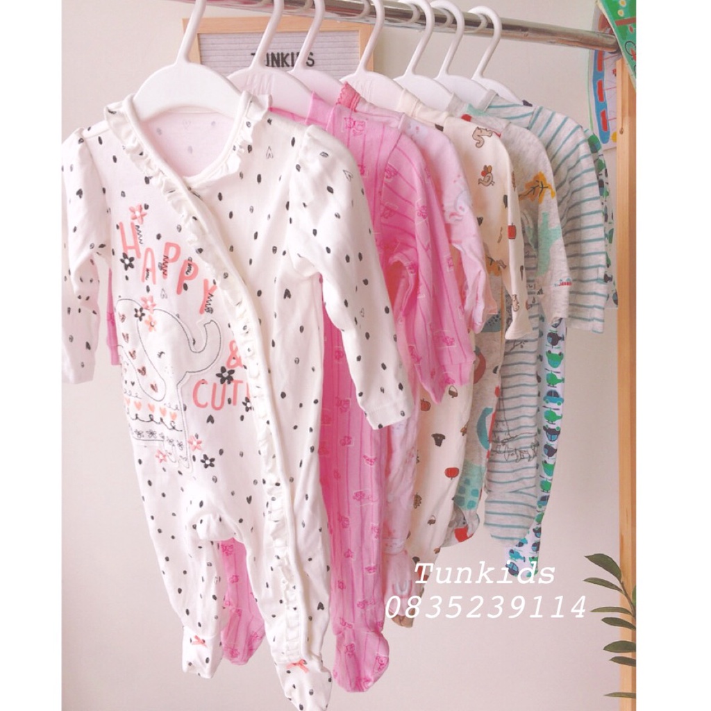 {18m, 24m} Body cotton dài tay, body sleepsuit xuất xịn bé trai bé gái