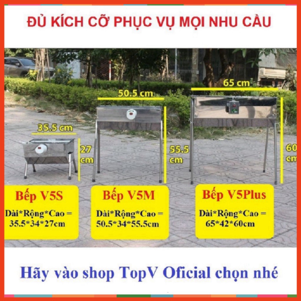 Lò nướng than Inox TopV V5Plus, bếp nướng tự xoay, nướng than ngoài trời