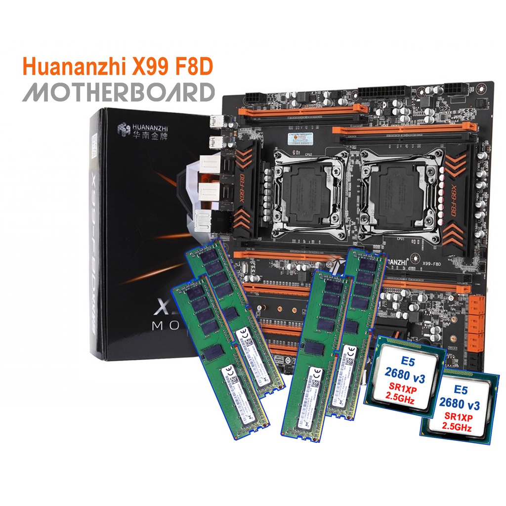 Combo main Huananzhi X99-F8D + 2*E5-2680V3  + RAM REG ECC DDR4. Chuyên render, đồ họa.....