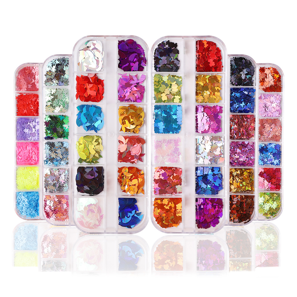 [Hàng mới về] Hộp sequin trang trí móng diy hình trái tim/con bướm kháng nước chủ đề lễ tình nhân