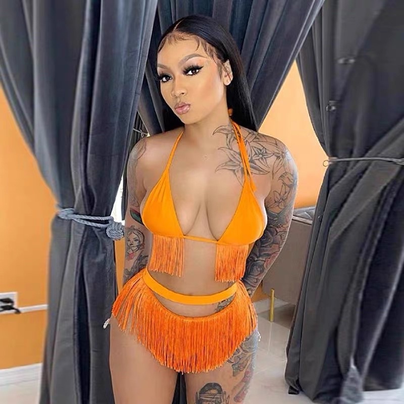 BIKINI lưng cao,màu cam neon tua rua siêu siêu HoT🍎🍎3.67