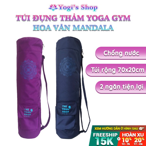 Túi Đựng Thảm Yoga Hoa Mandala, Dài 70cm, Đường Kính 20cm, Mặt Trong Phủ PU Chống Nước | Dùng Cho Mọi Loại Thảm