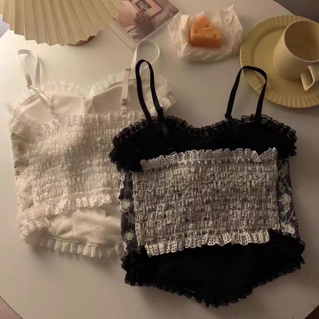 Áo ống ngắn hai dây phối ren chất lượng cao cho nữ