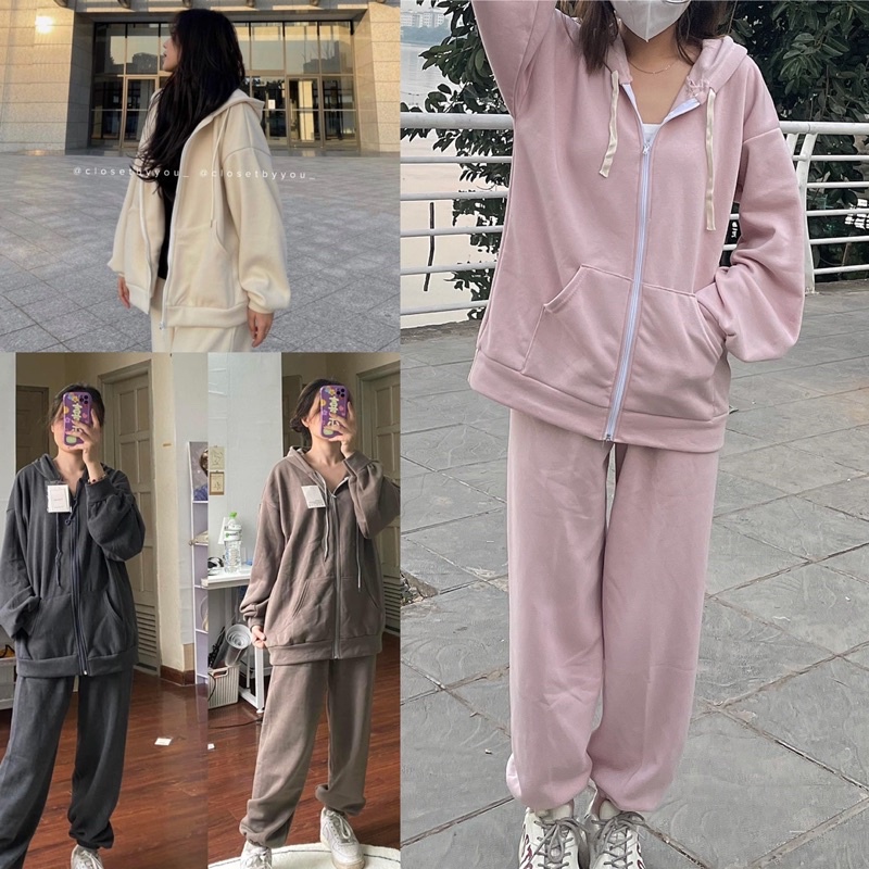 SET BỘ NỈ THU ĐÔNG KHOÁ NHIỀU MÀU HÔDIE KÈM QUẦN