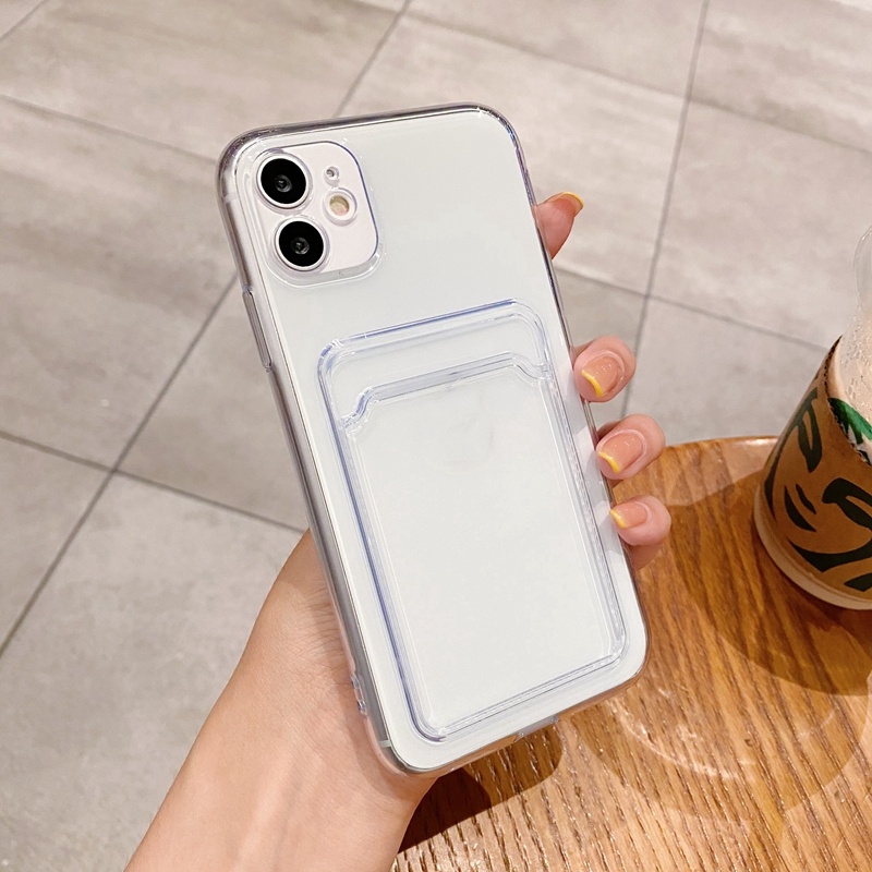 Ốp điện thoại silicon TPU dẻo trong suốt có ngăn đựng thẻ cho iPhone 11 X XS MAX XR 8 7 Plus SE 12 Pro Max 12 Mini