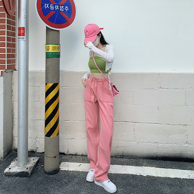 Quần jean ZHELIHANGFEI lưng cao ống rộng phong cách đường phố Mỹ cá tính năng động