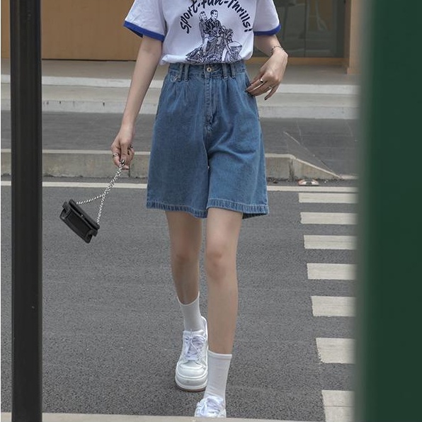 Quần Short Denim Lưng Cao Phong Cách Hàn Quốc Thời Trang Mùa Hè Cho Nữ