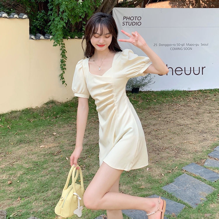 IELGY     Đầm Đen Ngắn Tay Thiết Kế Không Đồng Đều Thời Trang Theo Phong Cách Pháp Cho Nữ