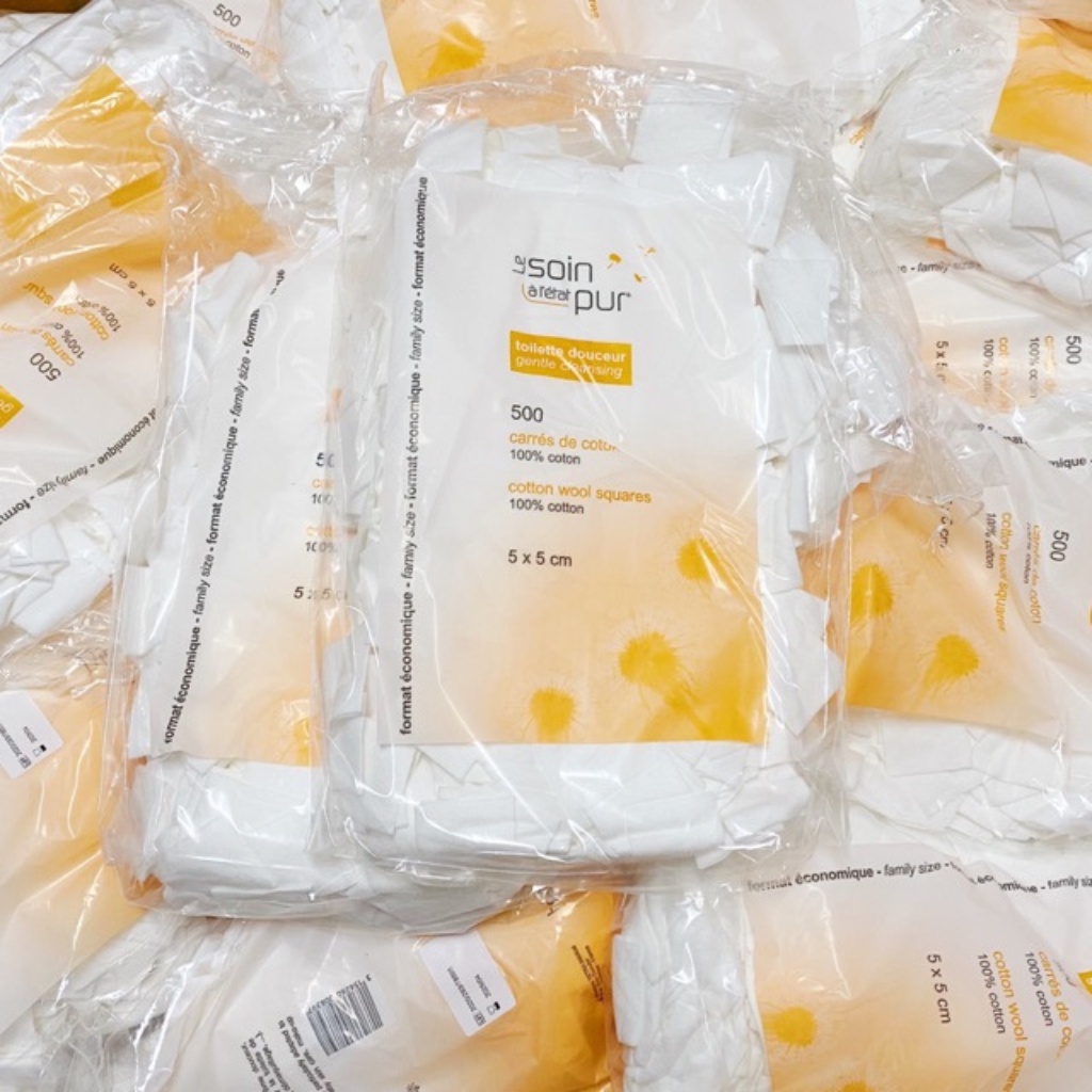 Bông Tẩy Trang Pháp Tetra Medical Carrés De Coton 600 miếng Le Soin Làl'état Pur- Pháp