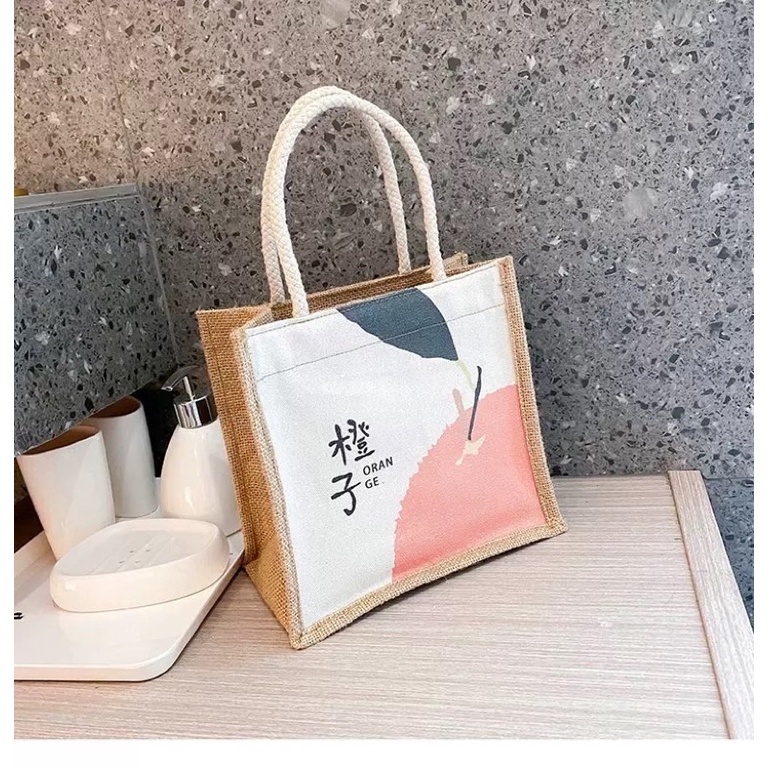 Túi Tote Cói Vải Bố Canvas Hot trend 2021 Có Khoá Đựng Đồ Hoạ Tiết Dễ Thương TOPBRA