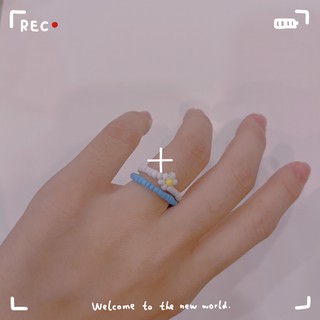 Nhẫn handmade trơn hạt cườm đủ màu phong cách Hàn Quốc